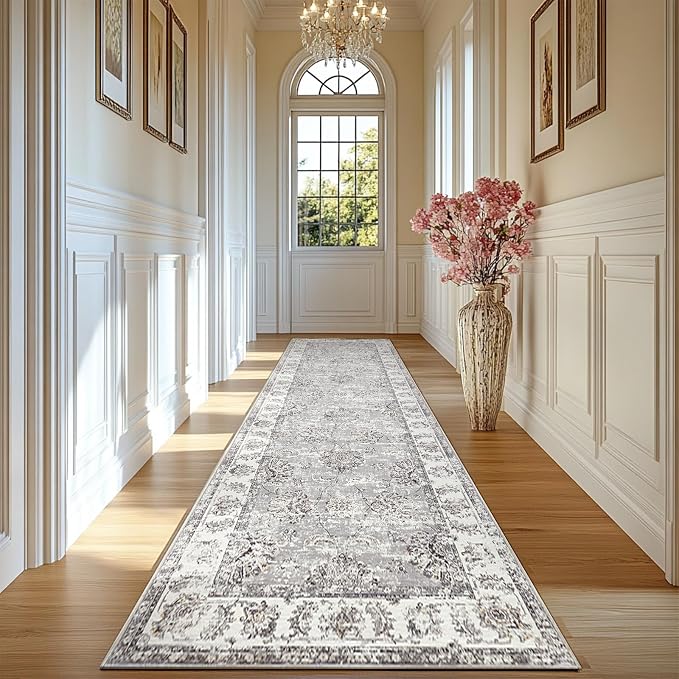 jinchan Fiora Hallway Runner Rug 2x10 Machine Washable Runner Rug Grey Vintage by JINCHAN