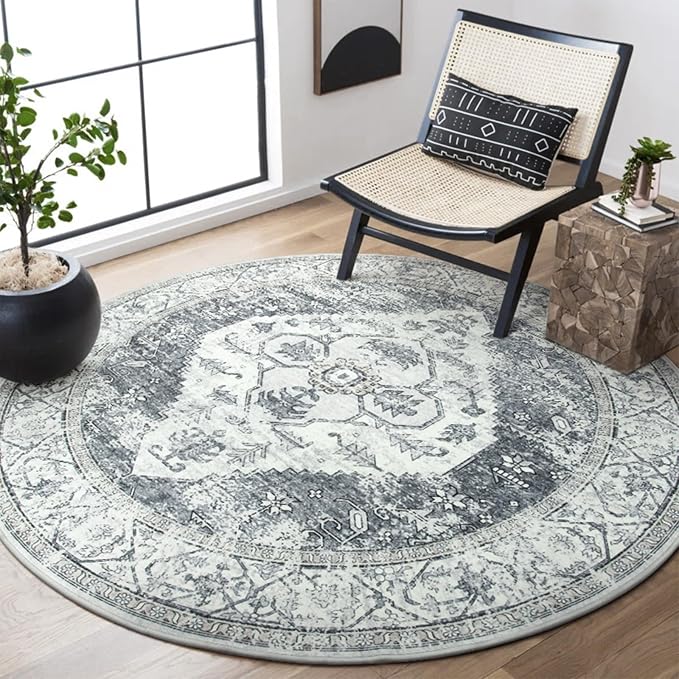 Lahome Boho Round Area Rug - 3Ft Round Rug Non-Slip Washable Bathroom Rug by Lahome