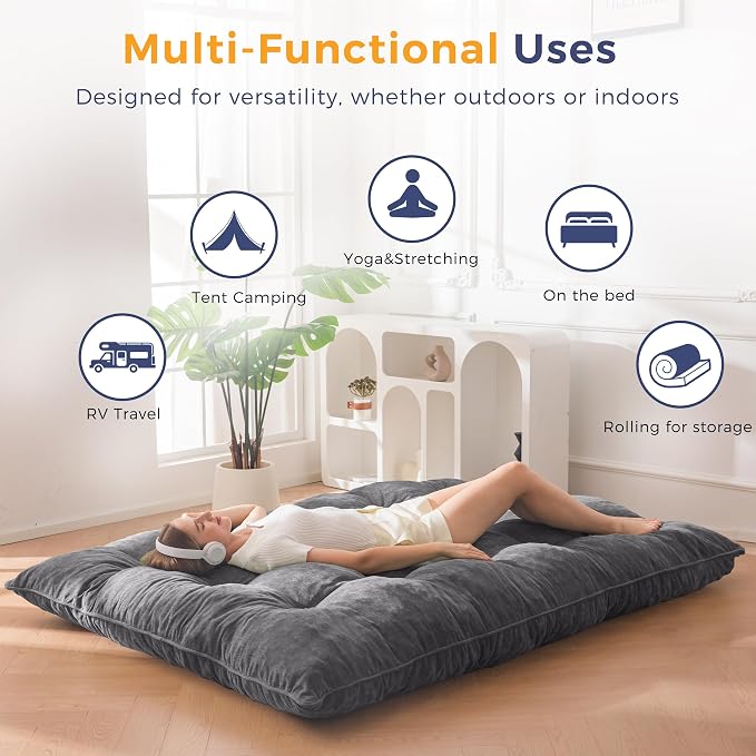 MAXYOYO Japanese Floor Mattress Queen Size, Thick Chenille Tatami Mat Sleeping - Image 5