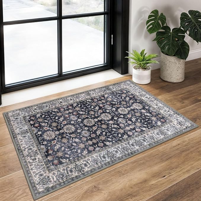 KUTA Vintage Floral Entryway Rug 2x3, Kitchen Rugs Non-Slip Washable Throw Rug by KUTA