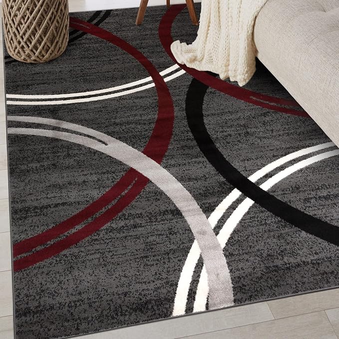 Rugshop Modern Wavy Circles Design Non-Shedding Area Rug, Carpet by Rugshop