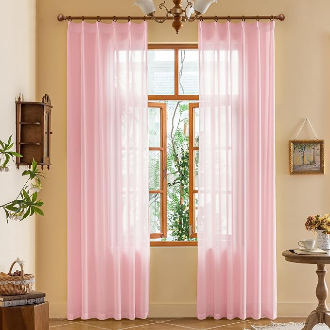 MAIHER Pink Pinch Pleat Sheer Curtains 84 Inches Long by MAIHER