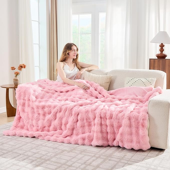 Lotus Karen Faux Fur Throw Blanket Pink - Image 3