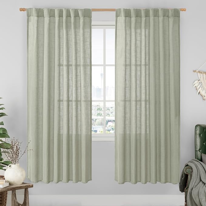 LAMIT Sage Grey Linen Boho Curtains 78 inch Length 2 Panels, Light Filtering by LAMIT