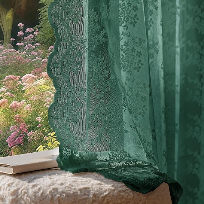 Anmao Vintage Lace Curtains 102 Inches Long 2 Panels, Romantic Semi Sheer by Anmao
