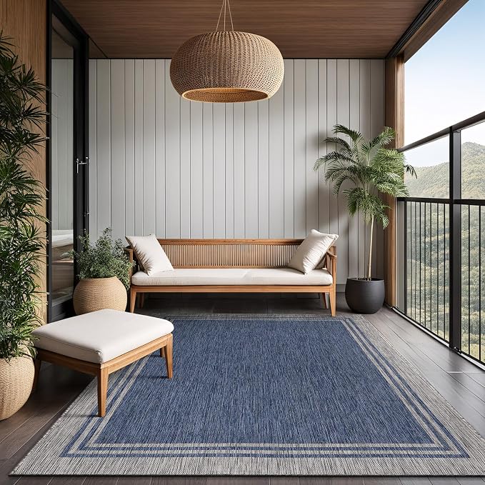 Bordered Outdoor Rug 9x12 Washable Outside Carpet - Image 8