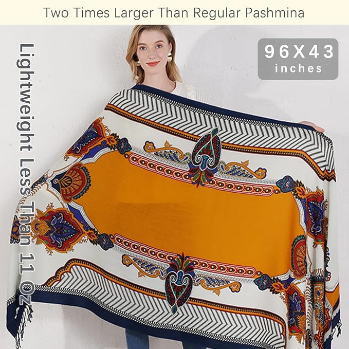 DANA XU 100% Merino Wool Extra Large Pashmina Blanket Travel Scarf Cashmere Wrap - Image 6