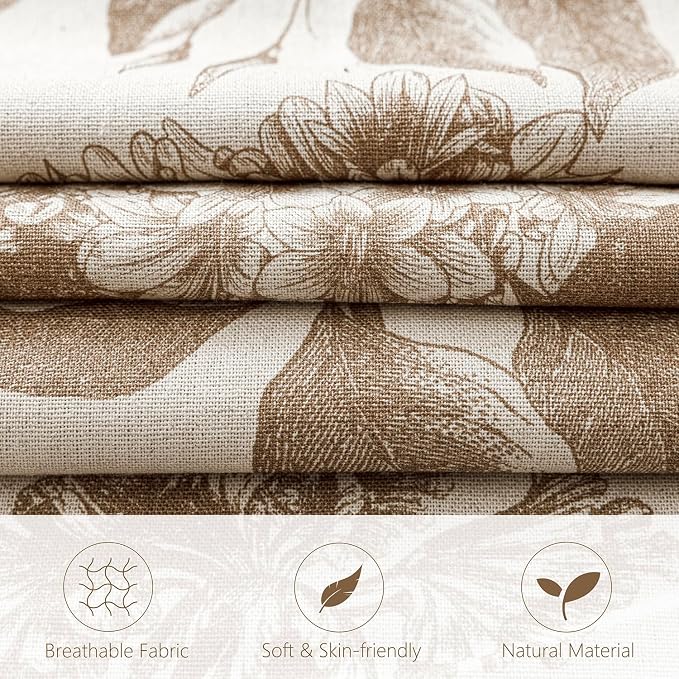Foindtower Set of 2 Linen Floral Throw Pillow Covers Neutral Vintage Print - Image 2