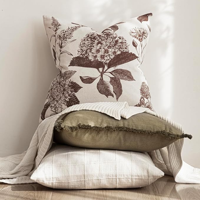 Foindtower Set of 2 Linen Floral Throw Pillow Covers Vintage Accent Print - Image 5