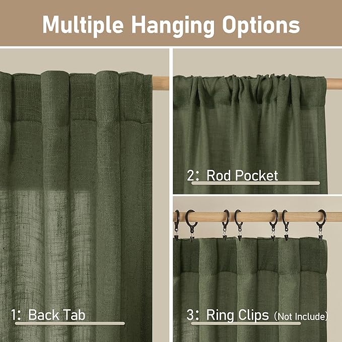 LAMIT Linen Semi Sheer Curtains 96 inches Long 2 Panels Set, Light Filtering - Image 2