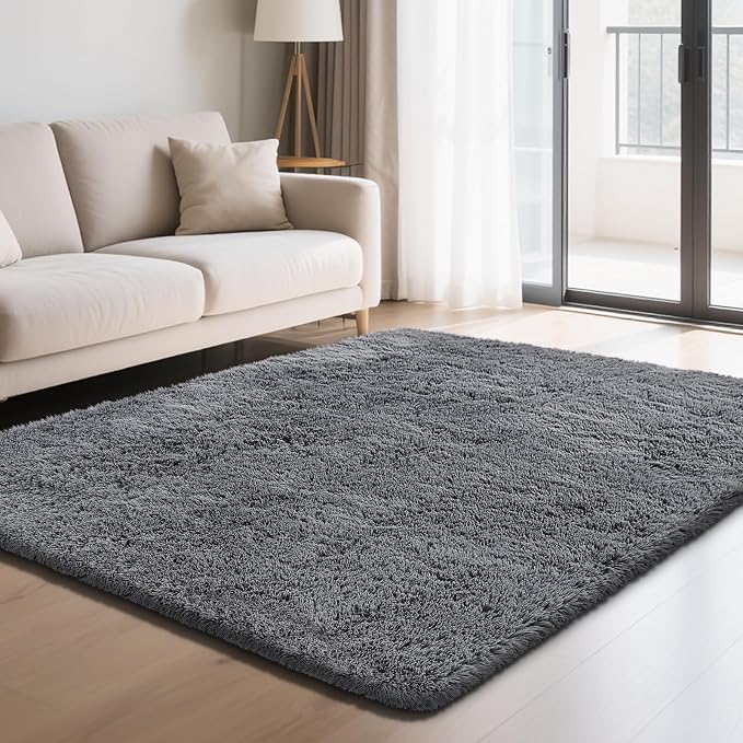 Fluffy Rug Shaggy Area Rug, Dark Grey 4x6 Area Rugs by Yongyangjuxi