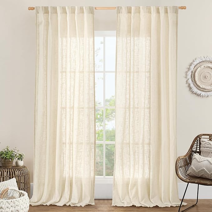 LAMIT 102 inches Long Sheer Linen Curtains, Linen Textured Light Filtering Semi by LAMIT