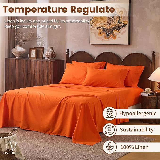 100% Linen Sheets King Size, Breathable & Durable 4-Piece Bed Flax Sheet Set - Image 5