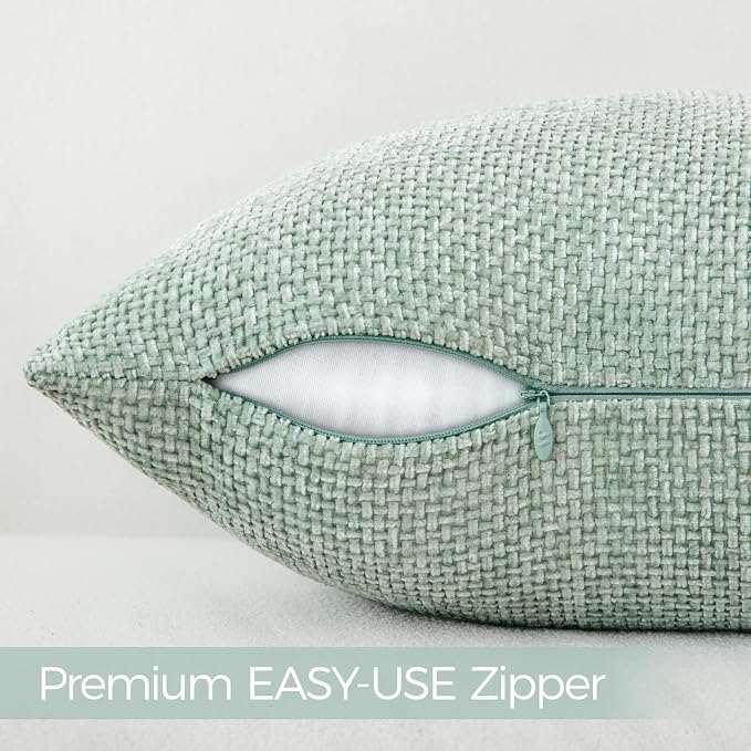 a moment Light Green Chenille Throw Pillow Covers 22x22 Inch Pack of 2 Modern - Image 3