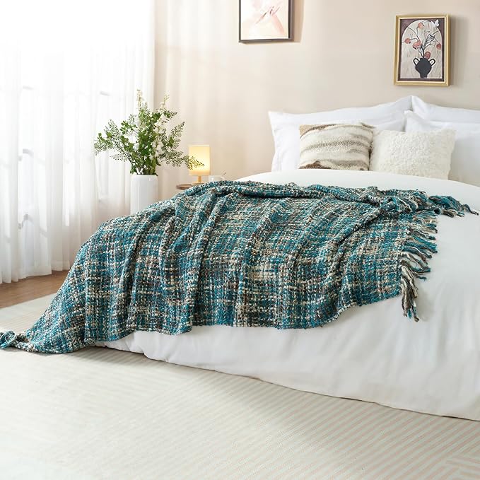 Multi-Color Teal Cable Knitted Throw Blanket - Image 5