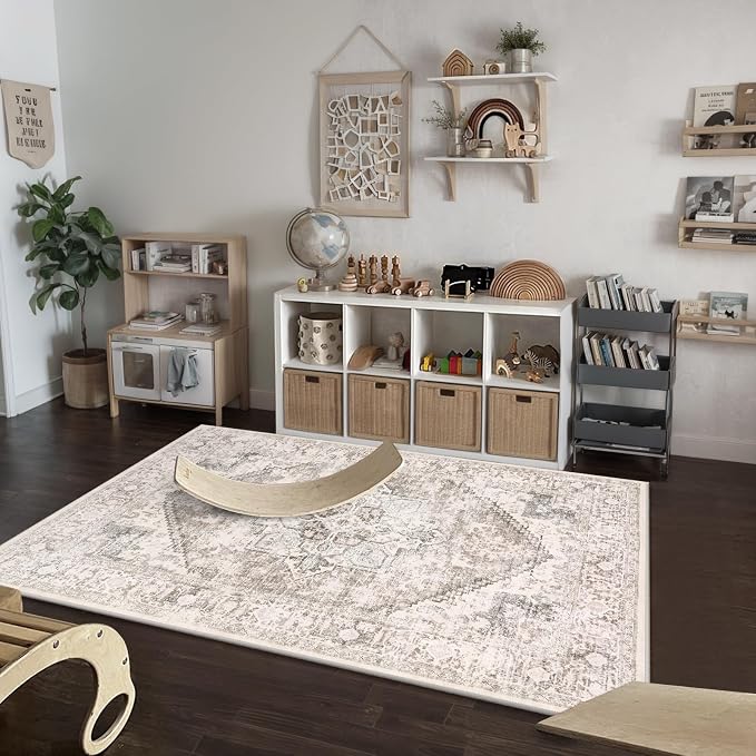 LIVEBOX 5x7 Area Rugs for Living Room, Washable Nursery Beige Neutral Boho Rug - Image 6