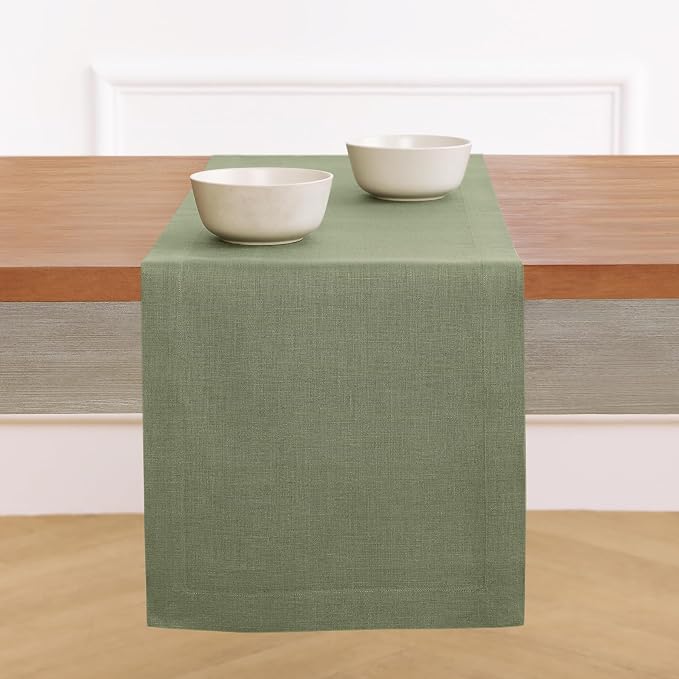 Solino Home Linen Oil Green Table Runner 108 Inches Long by SolinoHome