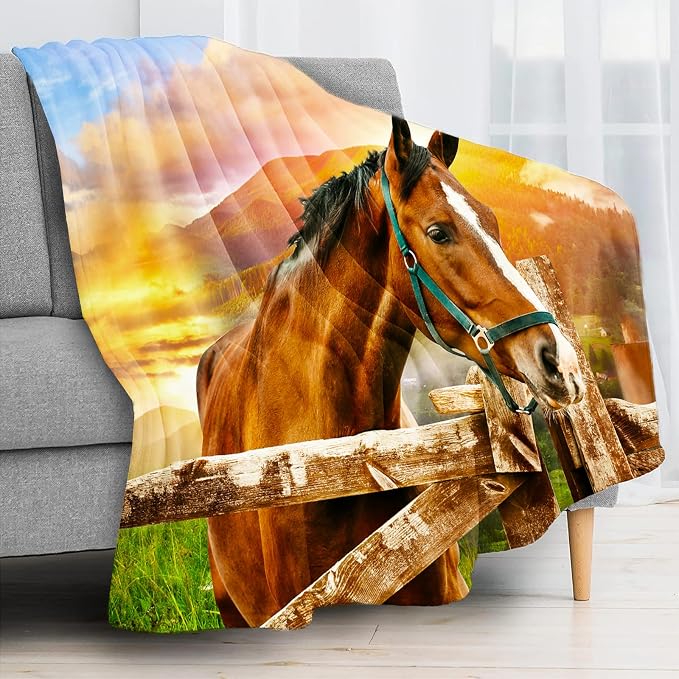 3D Horse Throw Blanket for Couch, Super Soft Fuzzy Throws Warm Comfortable - Image 2