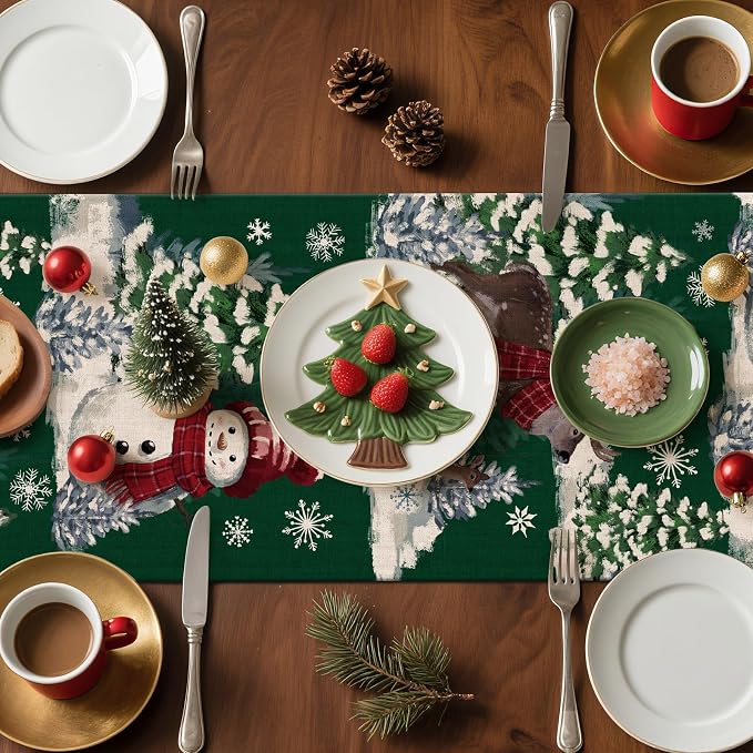 Artscope Reindeer Snowman Christmas Tree Table Runner, Xmas Winter Snowflakes - Image 7