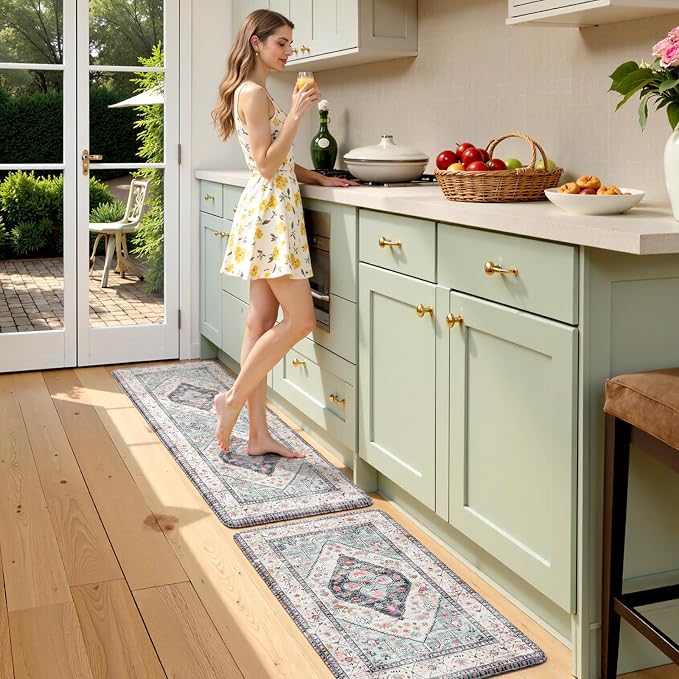 KIMODE Anti Fatigue Kitchen Mats, Boho Vintage Kitchen Rugs Sets of 2, Non Slip by KIMODE