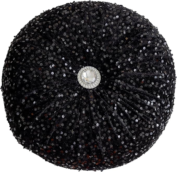 Round Throw Pillow, 13.7" Soft Glitter Sequin Pleated Pumpkin Decorative Round by Unknown
