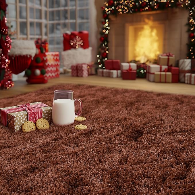 Brown Plush Rug for Living Room Fuzzy Carpet for Bedroom Dorm, Non-Slip High - Image 9