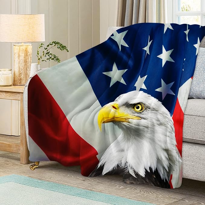 US Flag & Eagle Throw Blanket for Couch, Super Soft Fuzzy Throws Warm - Image 5