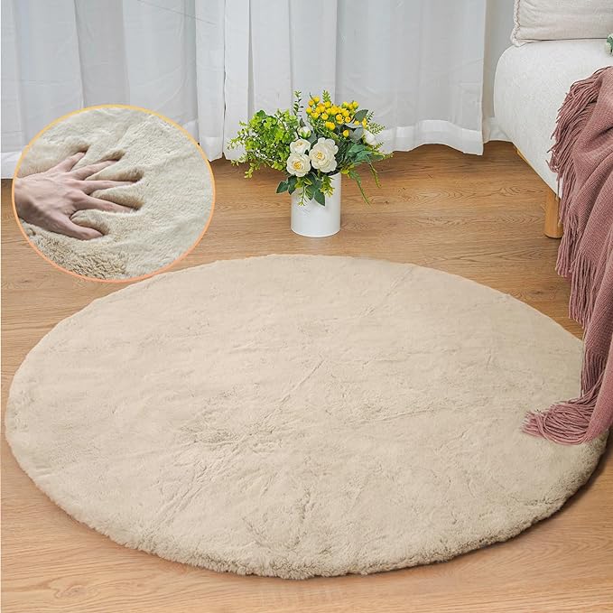 Camel Plush Shag Faux Rabbit Washable Fuzzy Fur Rugs by ORINOVA