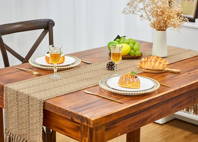 FEXIA Brown Table Runner Boho Burlap Coffee Table Runner - Image 6