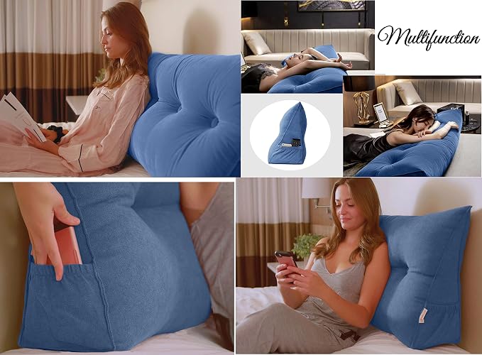 Triangular Reading Bed Rest Pillow Large Bolster Cushion Headboard Backrest - Image 5