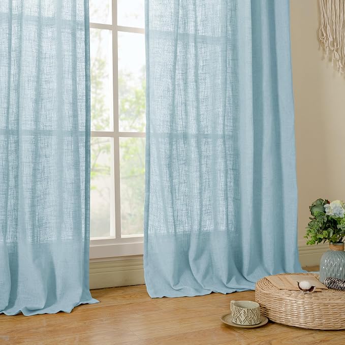LAMIT Linen Curtains 48 Inch Length 2 Panels, Light Filtering Panels Back Tab - Image 9