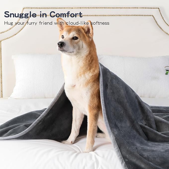 Waterproof Dog Blankets Dark Grey Pet Blanket 60"x80", Soft Fluffy Sofa Car Bed - Image 5