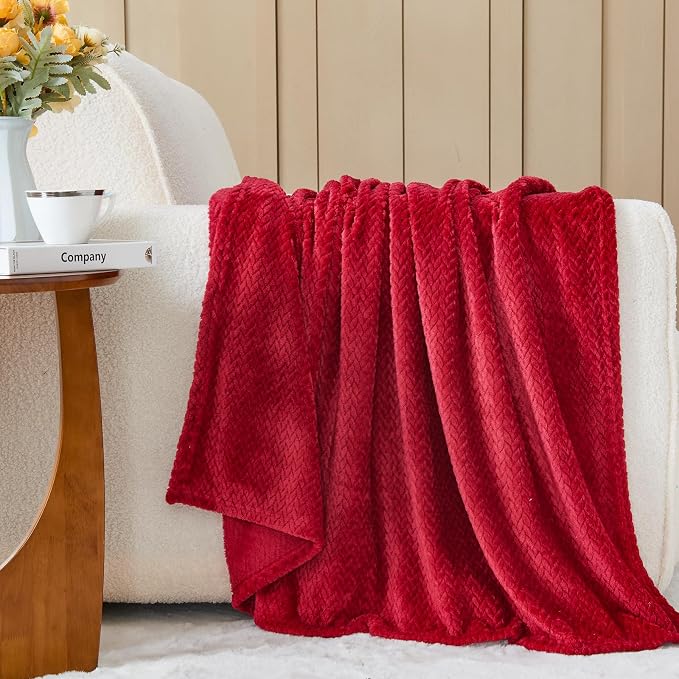 NEWCOSPLAY Super Soft Twin Blanket Red Premium Silky Flannel Fleece Leaves - Image 3