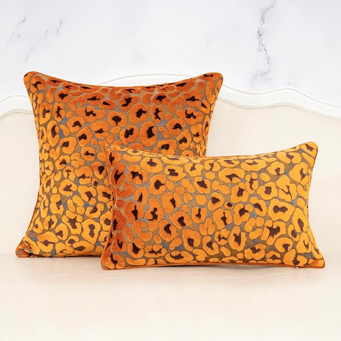 Alerfa Orange Floral Throw Pillow Cover 12 x 20 Inch Cut Velvet Rectange Luxury - Image 3