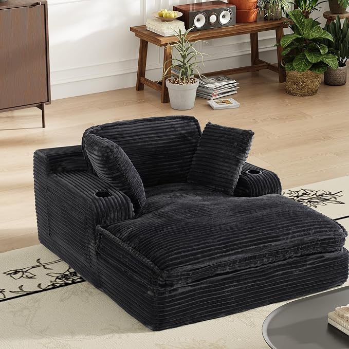 67" Chaise Lounge Chair Indoor, Cozy Oversized Fluffy Sofa by Unknown