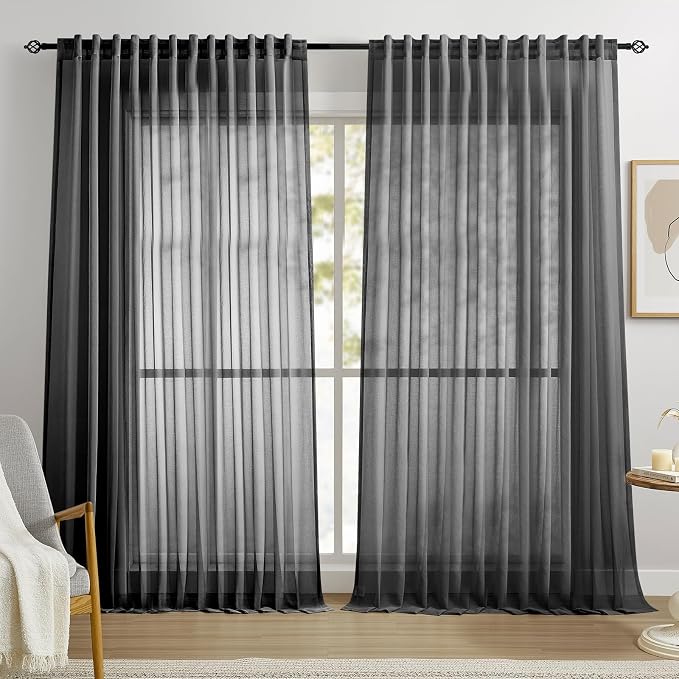 Dreaming Casa Black Sheer Curtains 96 Inches Long, Rod Pocket & Back Tab Light by DreamingCasa