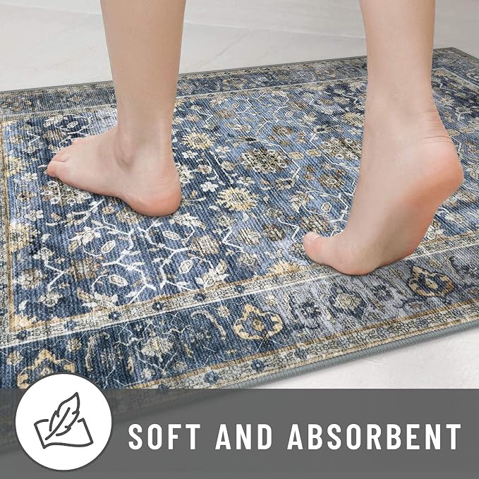 KUTA Vintage Washable Runner Rug, 2x8 Blue Grey Beige Runners - Image 7