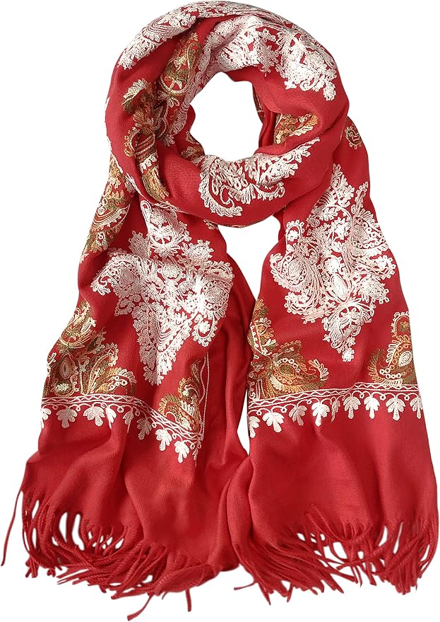 Urban CoCo Women's Embroidered Tassel Long Shawl Oversize Scarf Wraps by UrbanCoCo