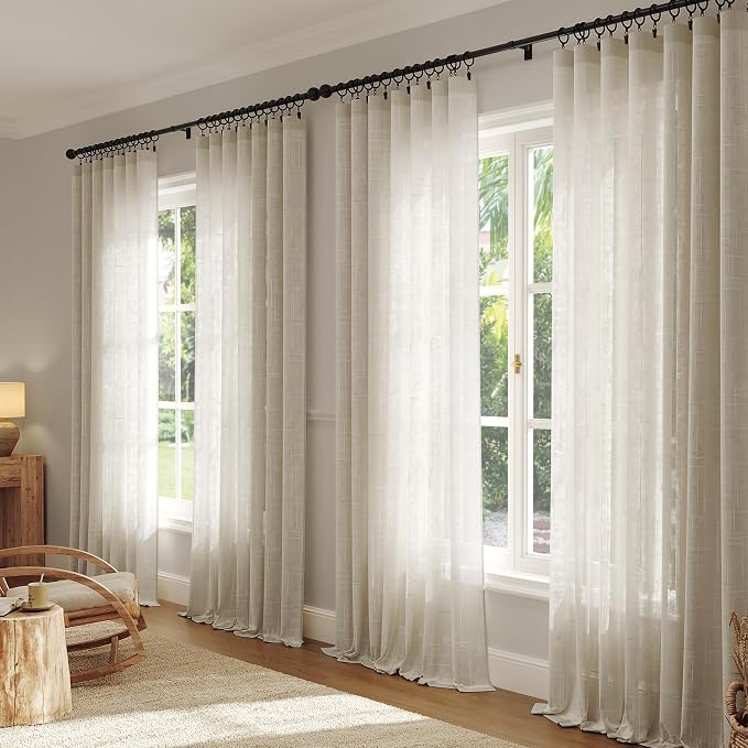 Anmao Natural Linen Curtains for Living Room 96 Inch Length 2 Panels Set - Image 5