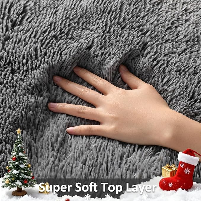 Ophanie Area Rugs for Living Room Bedroom, Upgrade Non-Slip Fluffy Soft Grey - Image 3
