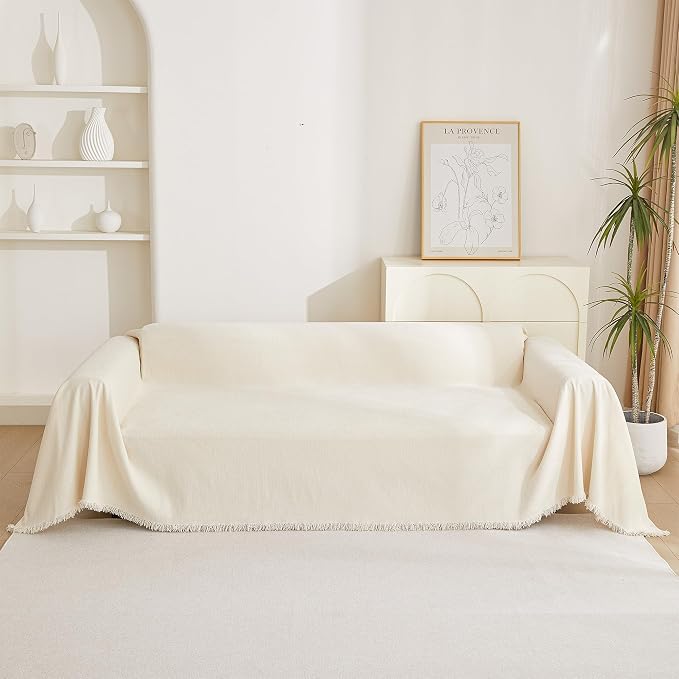 MYSKY HOME Beige Couch Covers Boho Style Chenille - Image 7