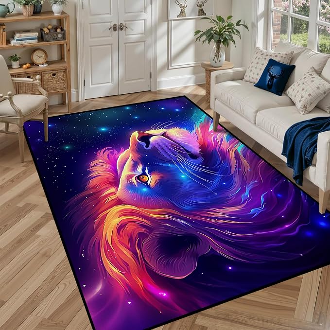 Galaxy Lion Rug Large 3D Fierce Lions Area Rugs - Image 5