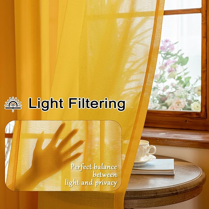 MAIHER Pinch Pleat Sheer Gold Curtains 84 Inches Long - Image 3