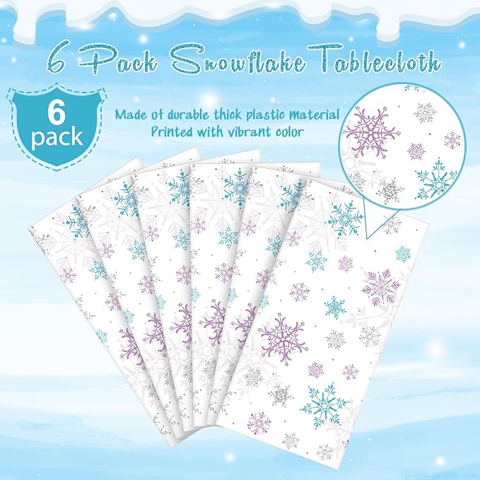 6 Pieces Christmas Snowflake Party Tablecloth Decorations, Plastic Purple and - Image 4