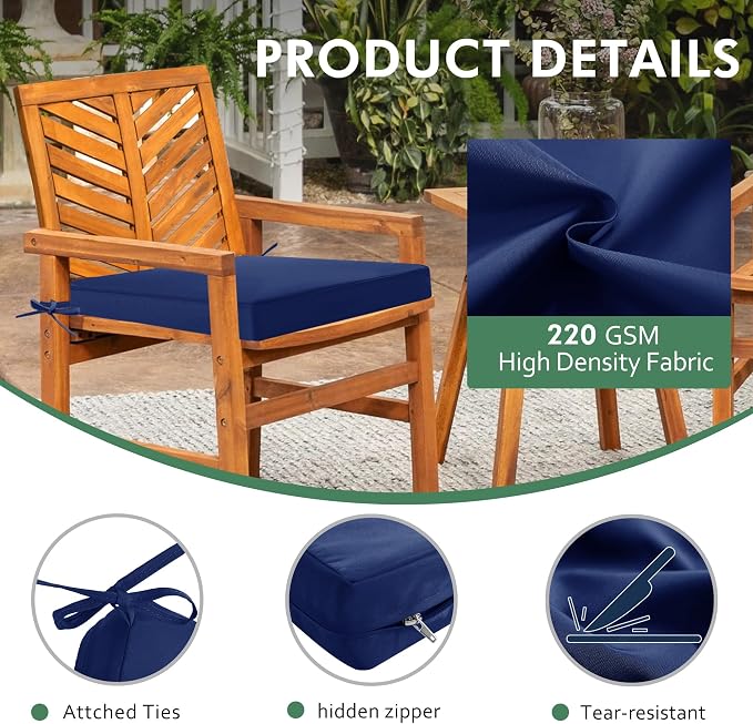 Outdoor Chair Cushions Set of 4: Waterproof & Fade Resistant Seat Cushion - Image 4