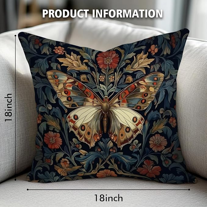 William Morris Abstract Vintage Floral Velvet Butterfly Design Throw Pillow - Image 3