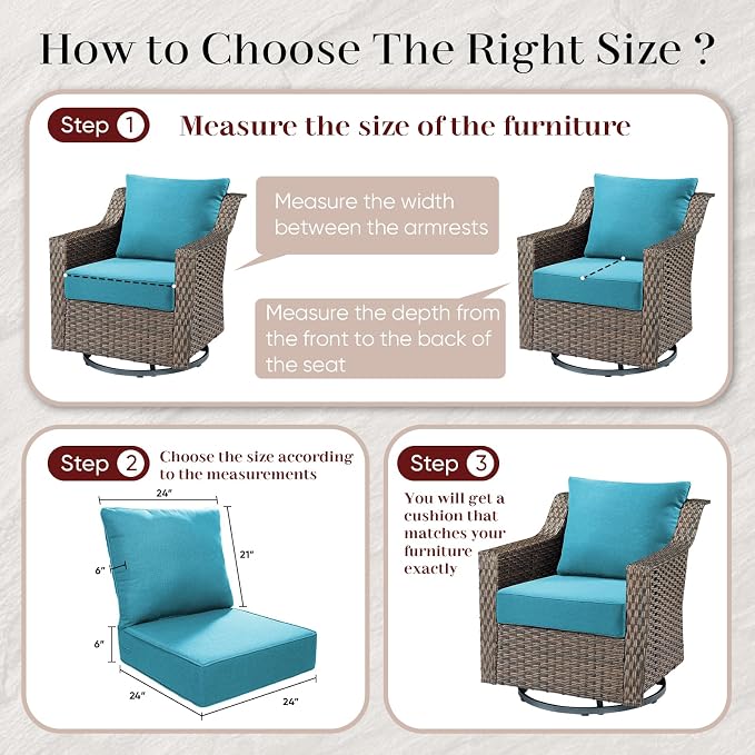 Luxury Outdoor Seat Cushion Set-24 x 24 x 6 Inch Outdoor Chair Cushions - Image 7