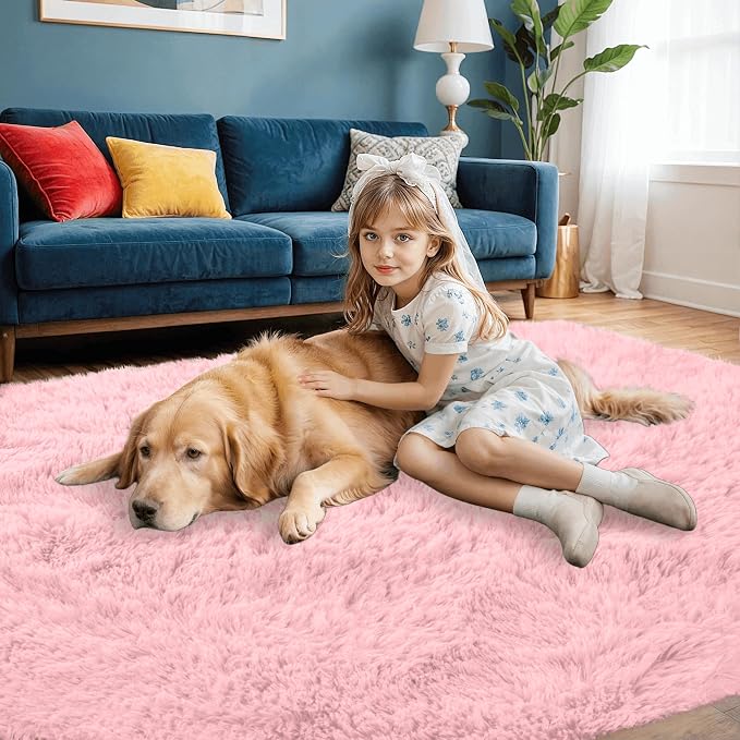 8x10 Area Rug for Living Room: Soft Fluffy Shag Pink Rugs for Bedroom, Non-Slip - Image 5