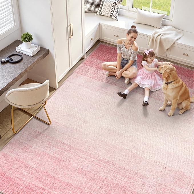 Wonnitar Modern Ombre Light Pink 9x12 Area Rug, Washable Soft Bedroom Rug - Image 8