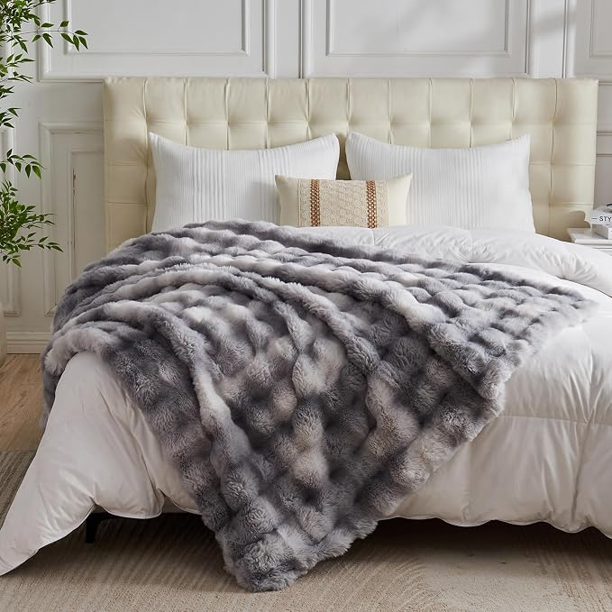 Lotus Karen Faux Fur Blanket Tie-Dye Gray - Image 5